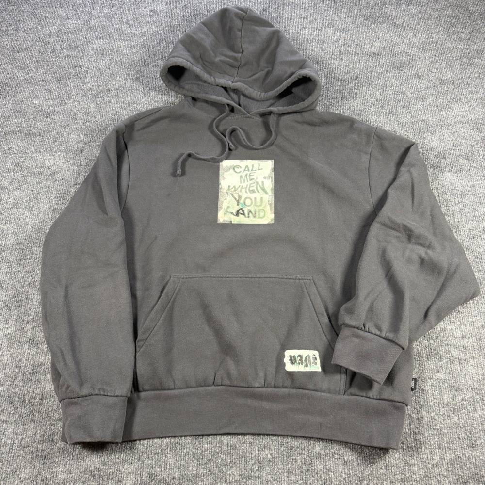 Vans Call Me When You Land Graphic Hoodie Cotton Poly Grey Size M Streetwear